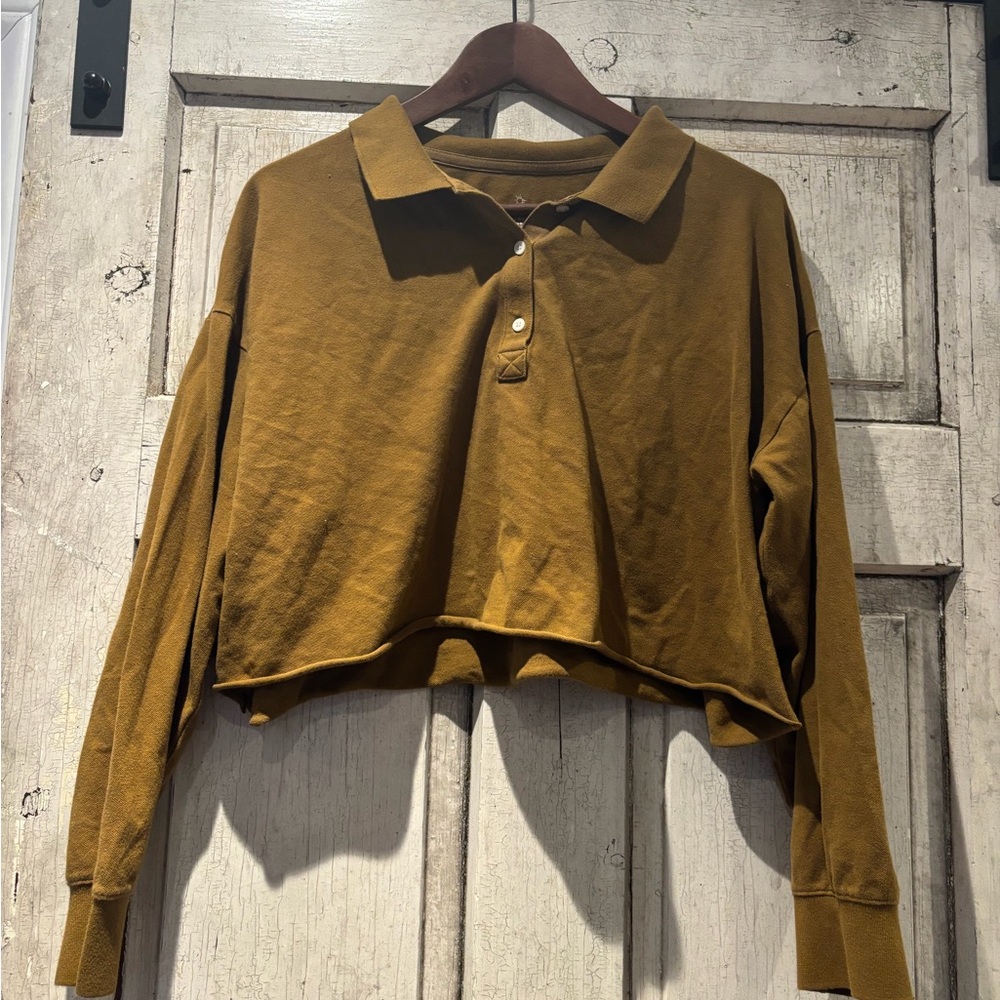 Aerie Mustard Cropped Polo Top